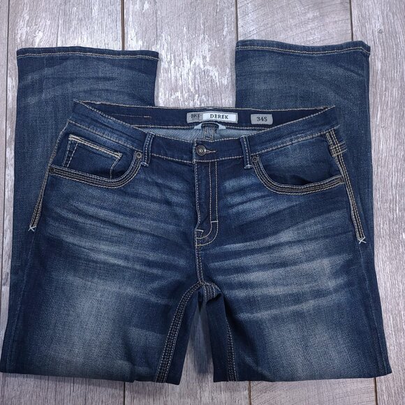 BKE Jeans Mens 36x30 Blue Denim Derek Bootleg Bootcut Dark Wash Western Pants - Picture 4 of 9